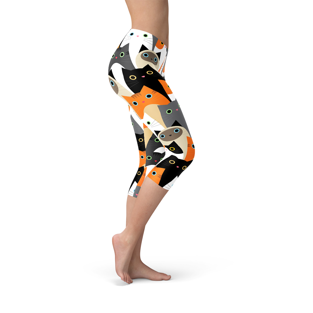 womens all over print cats capri leggings – these prem | dropsona - neutral - front view