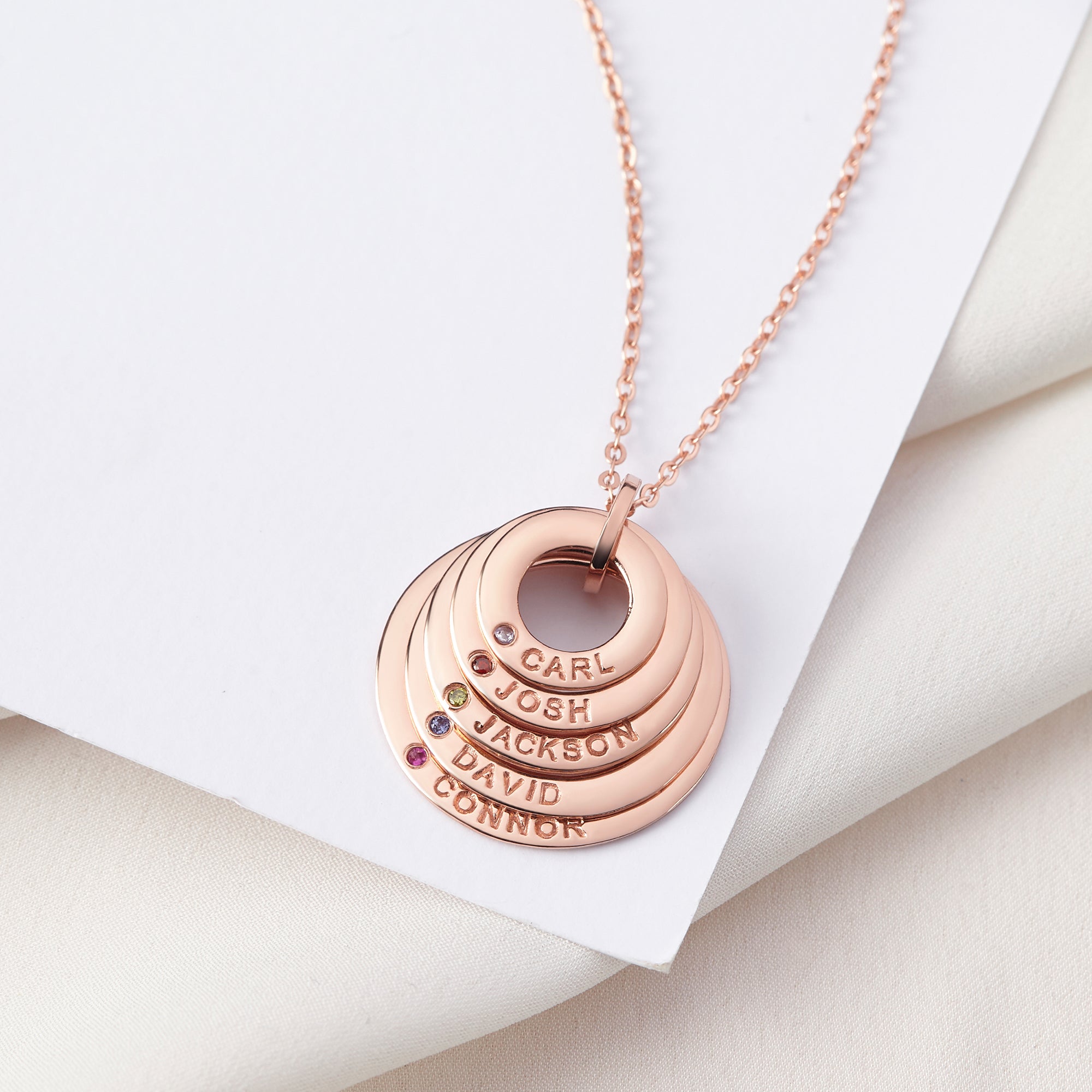 mom necklace birthstone, with kids names, | dropsona - neutral - front view