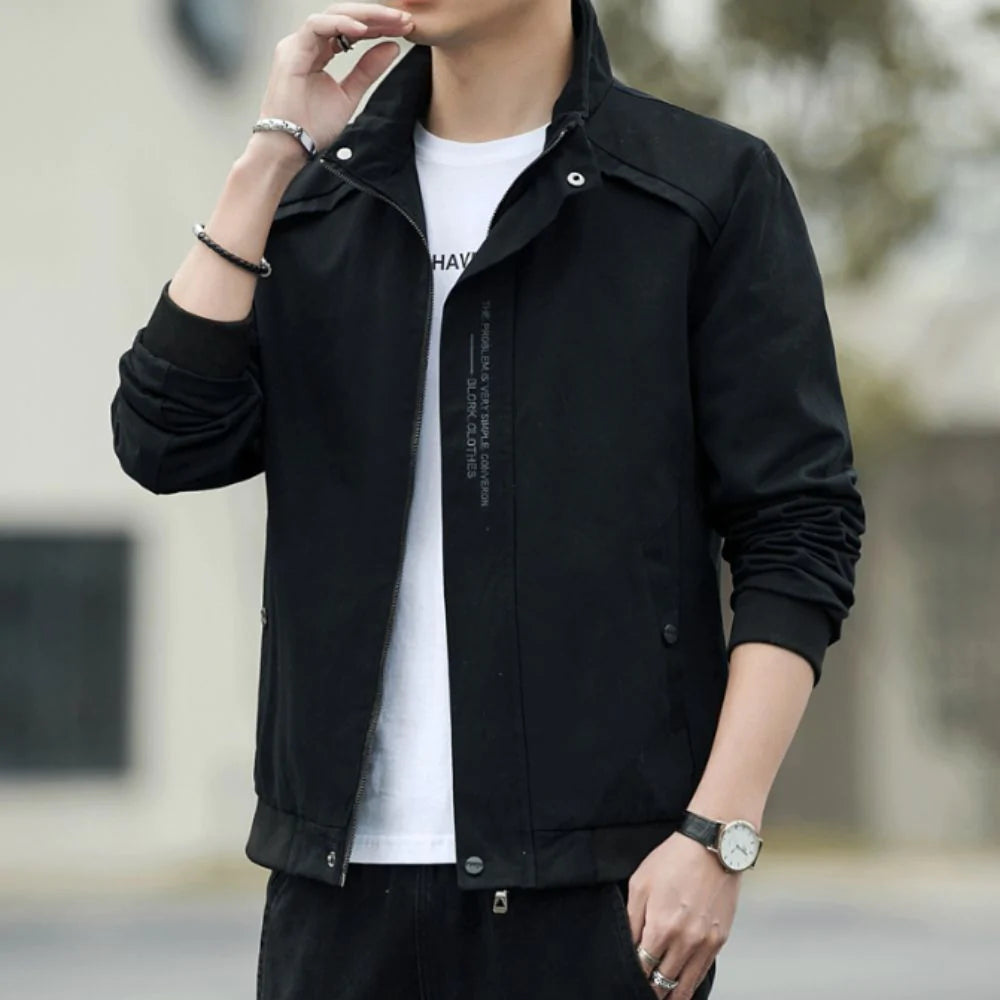 mens stand collar zipped up jacket – casual zip u | dropsona - neutral - size reference