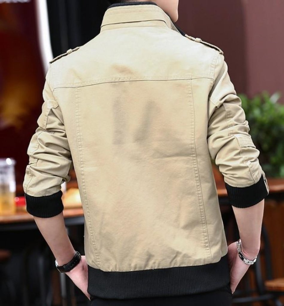 mens military theme short jacket – army style zip | dropsona - neutral - material texture