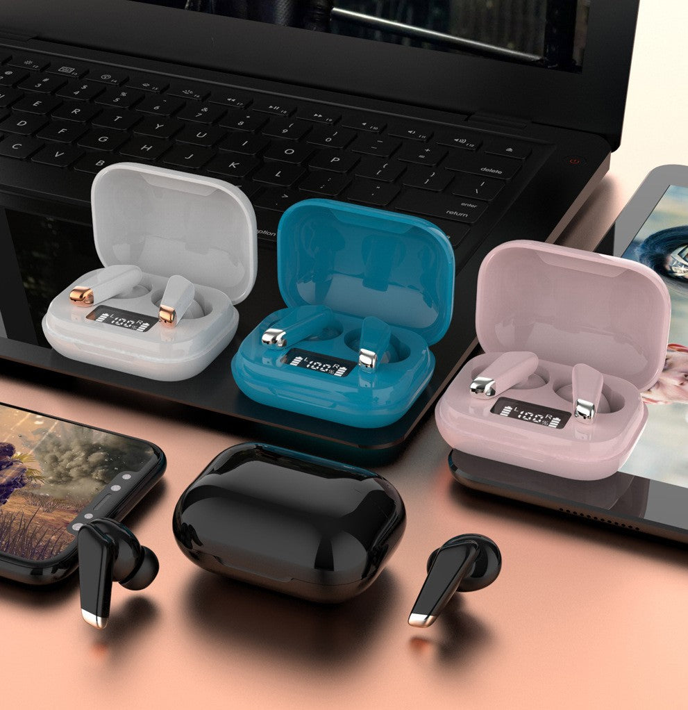 led display tap control true wireless earphones blueto | dropsona - neutral - front view