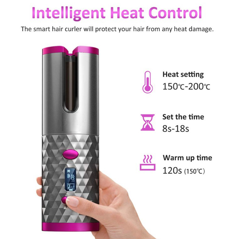 lcd display cordless hair curler rollers rotating | dropsona - neutral - size reference