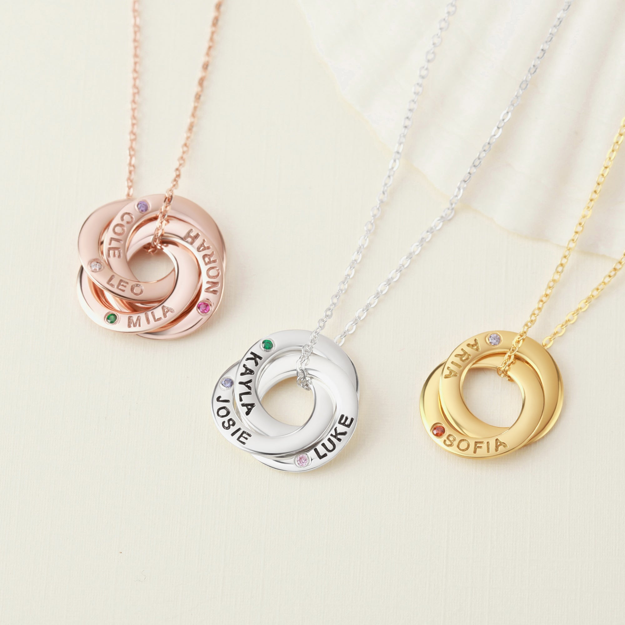 mom necklace with kids names birthstones, children bir | dropsona - neutral - usage example