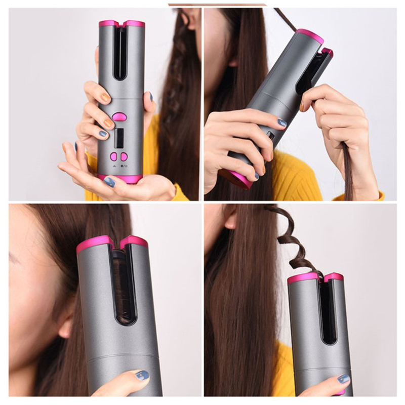 lcd display cordless hair curler rollers rotating | dropsona - neutral - close-up detail