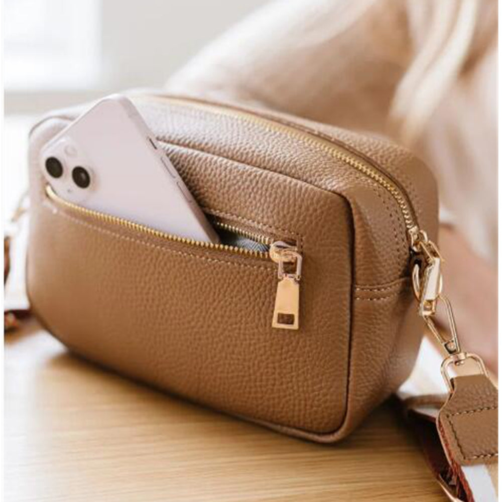 crossbody bag for women genuine leather wide strap sho | dropsona - neutral - usage example