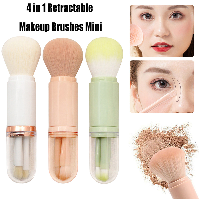 retractable makeup brush portable 4 in 1 travel | dropsona - neutral - front view