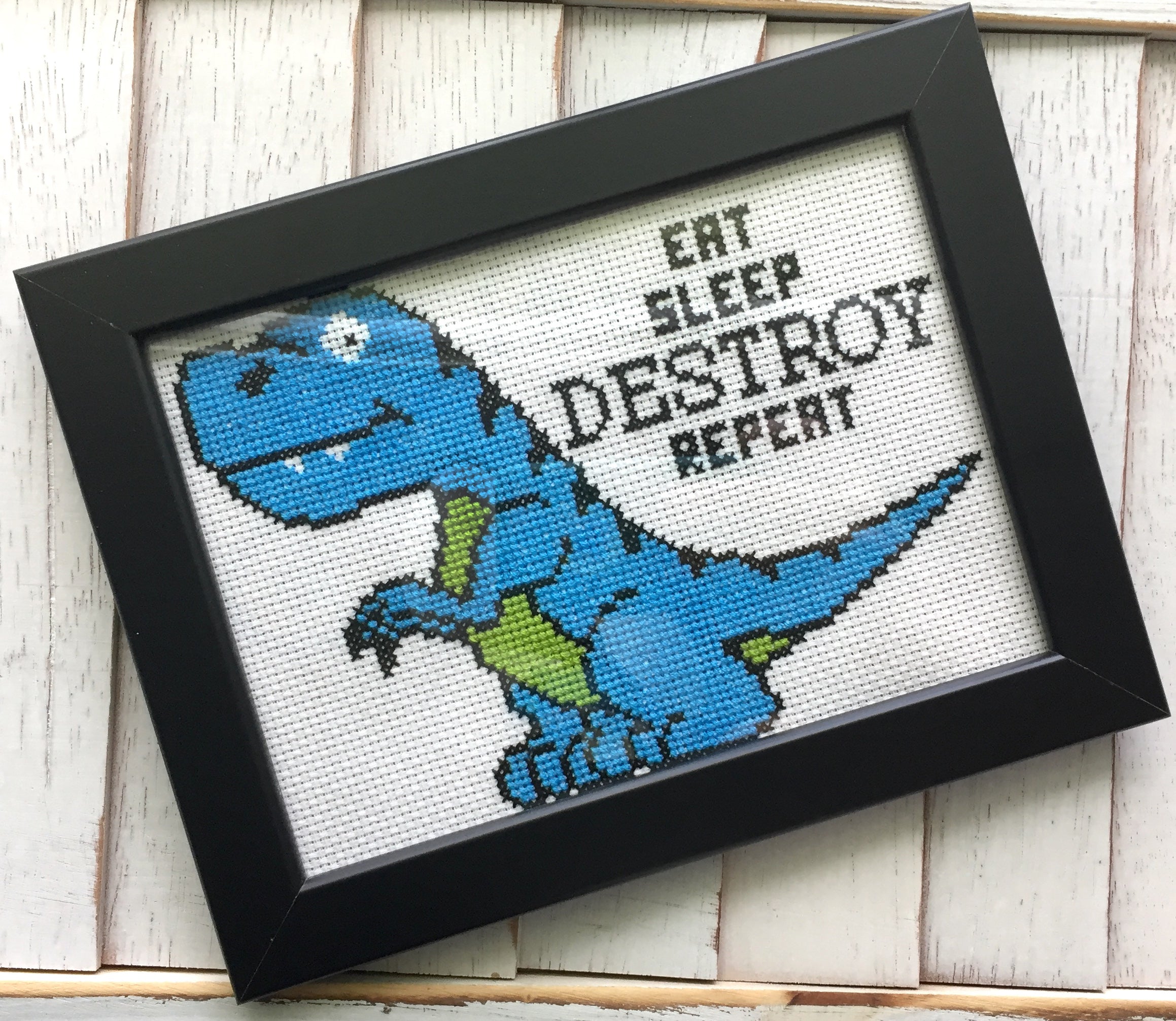 dinosaur destroy counted cross stitch diy kit intermed | dropsona - neutral - everyday use