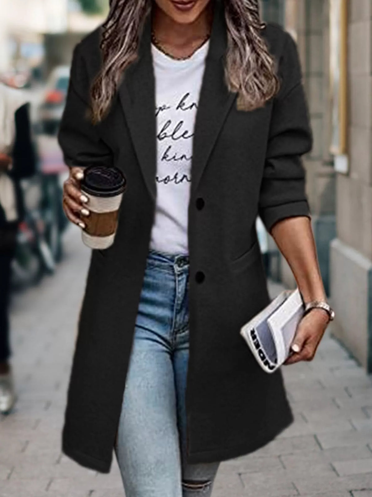 full size lapel collar button up coat plus | dropsona - neutral - everyday use