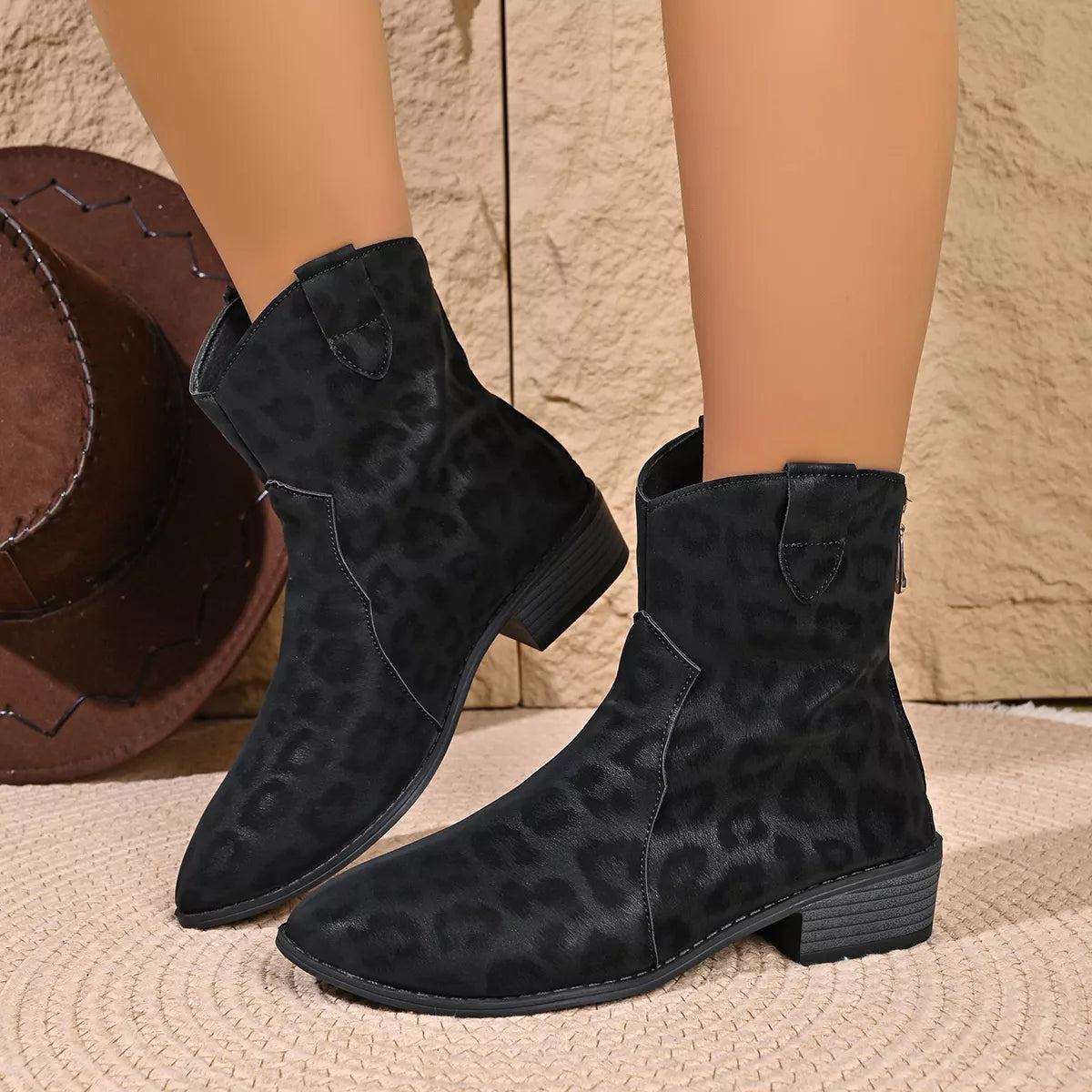 leopard print western ankle boots – dear monkey | dropsona - neutral - front view