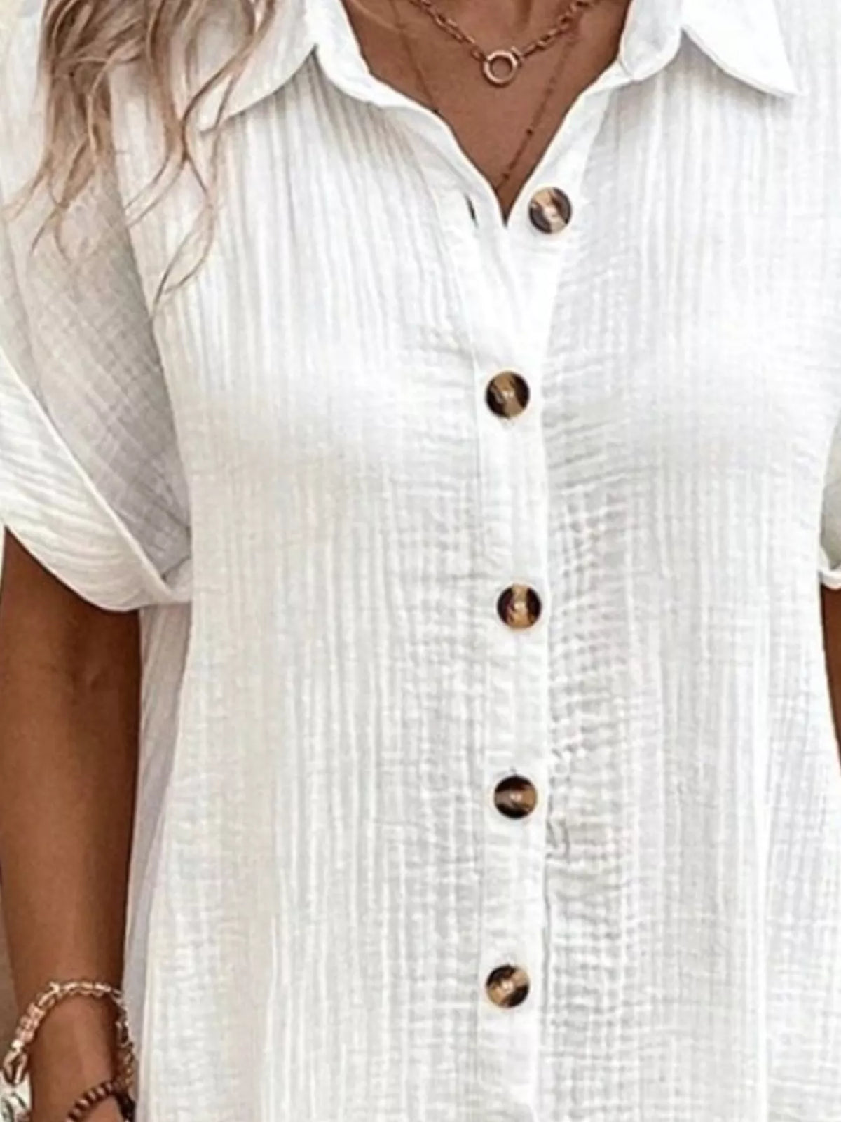 full size button-down textured shirt dress with | dropsona - neutral - front view