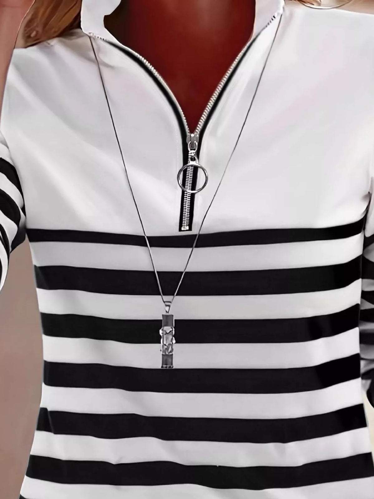 quarter-zip striped long sleeve t-shirt | dropsona - neutral - front view