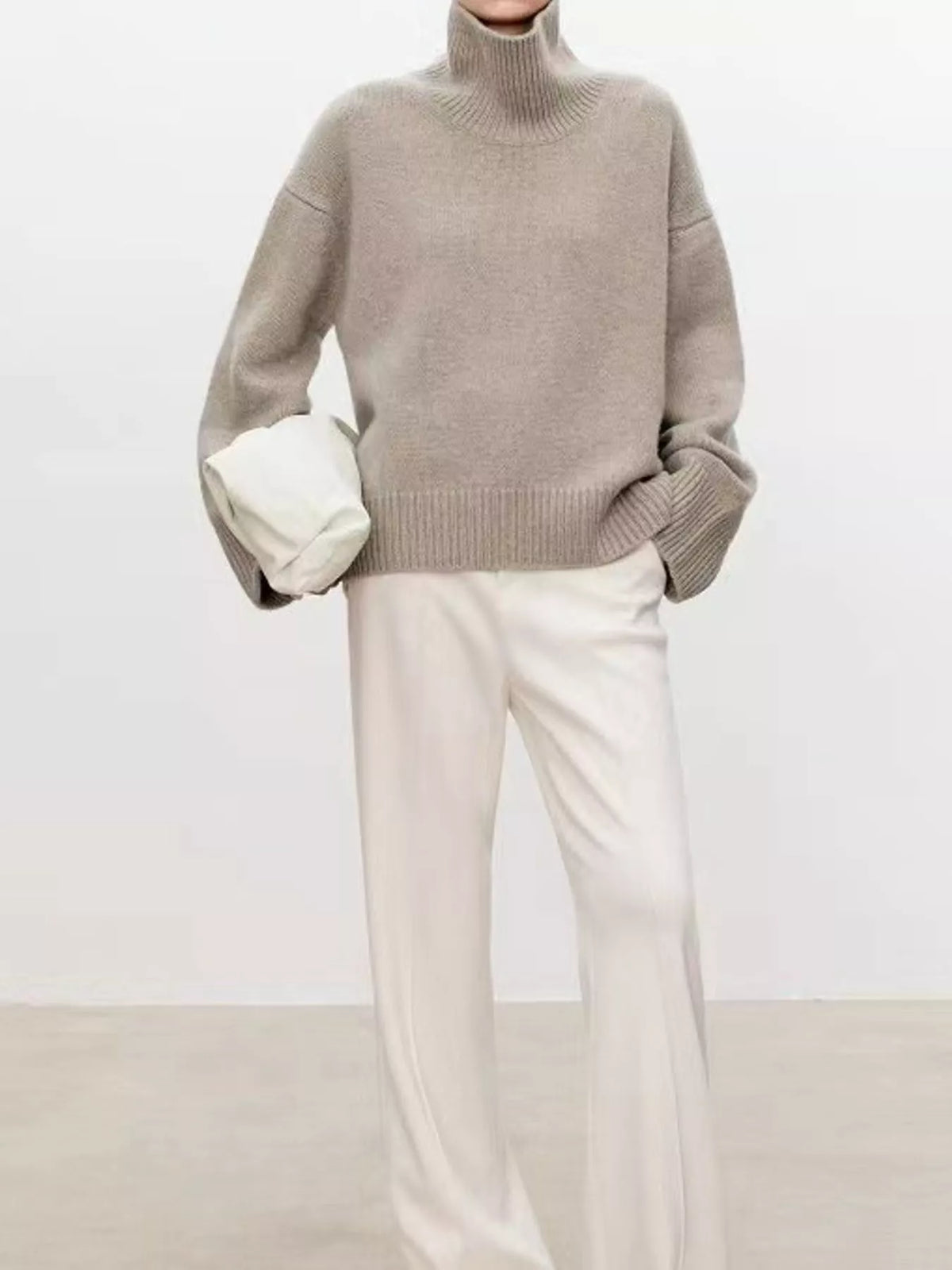 oversized turtleneck wool sweater | dropsona - neutral - front view