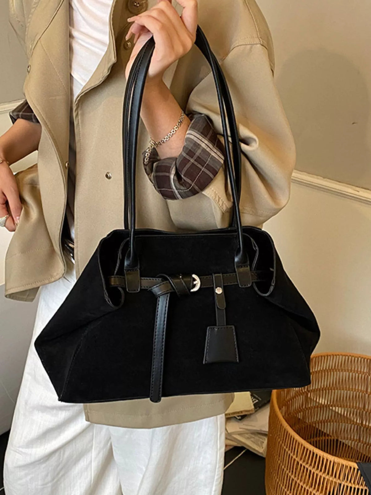 buckle detail shoulder bag – stylish sling | dropsona - neutral - front view