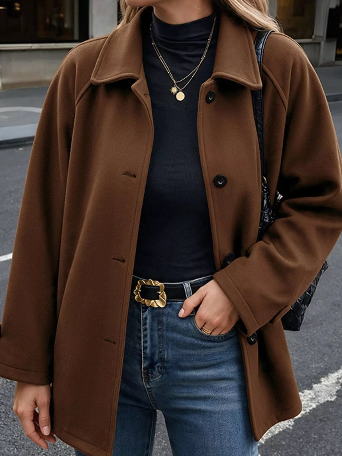 button up raglan sleeve coat – buttoned,thermal fit | dropsona - neutral - everyday use