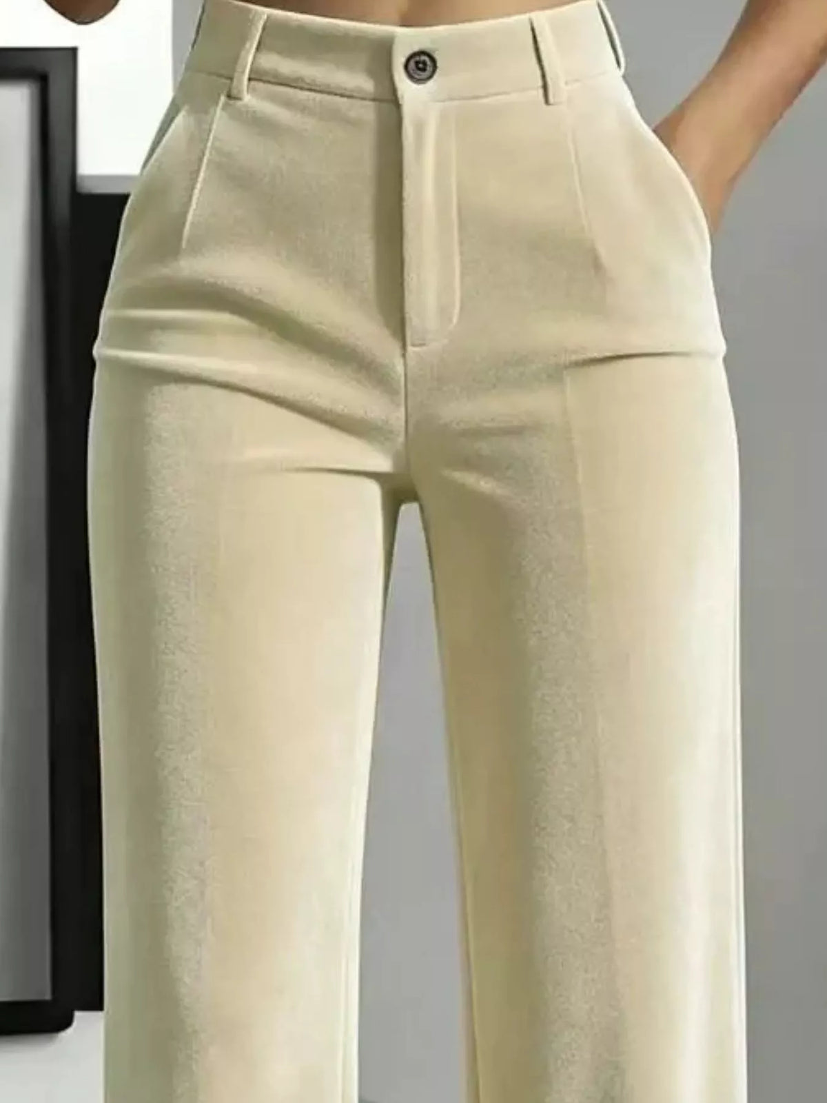 full size high-waisted velvet pants plus | dropsona - neutral - front view
