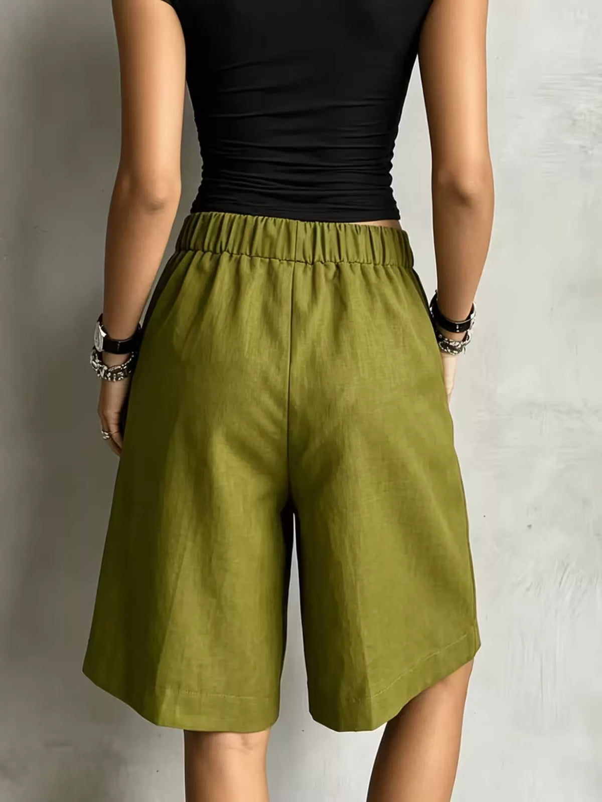 high-waisted drawstring shorts – tied,pocketed | dropsona - neutral - front view