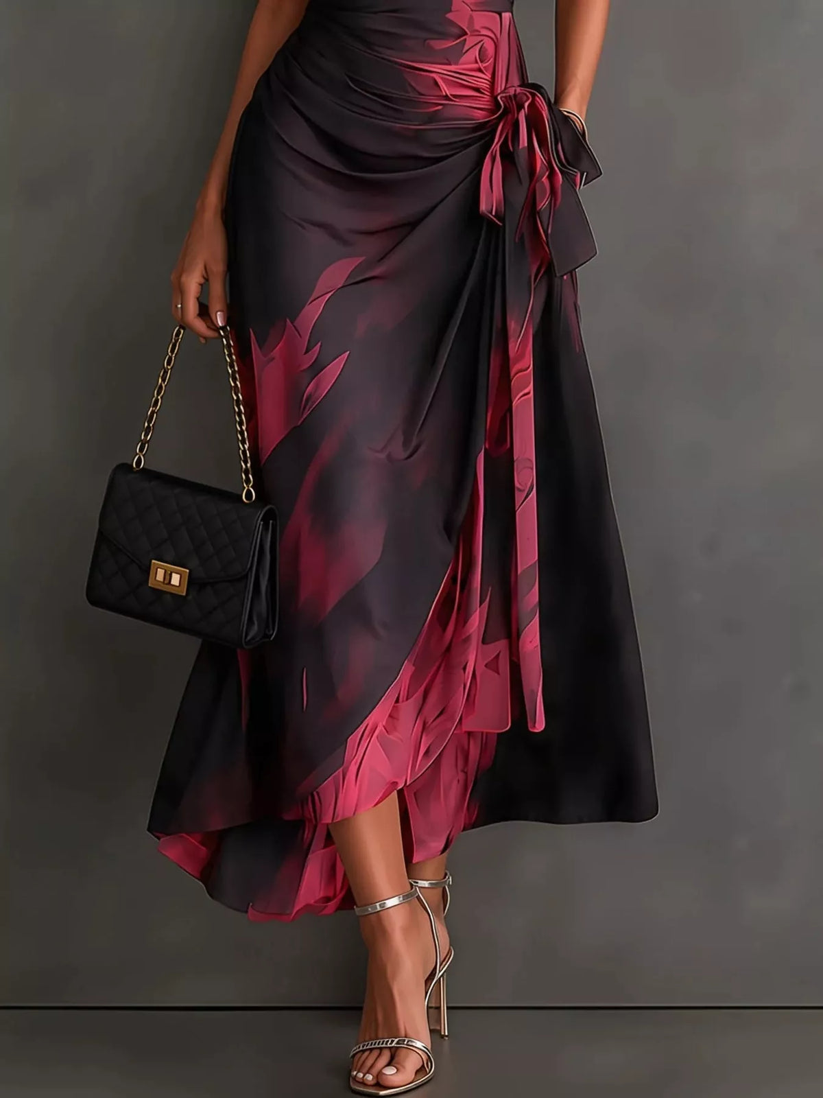 tie detail surplice dress | dropsona - neutral - front view