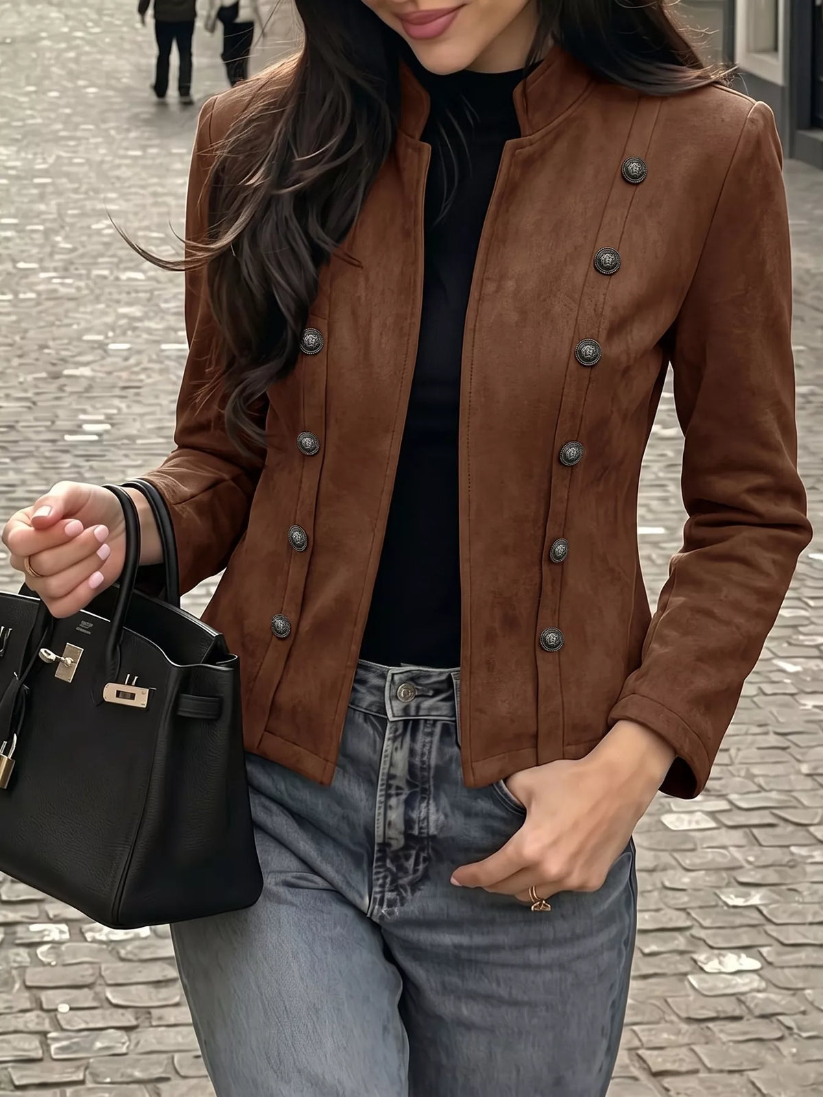 vintage stand collar cropped jacket | dropsona - neutral - everyday use