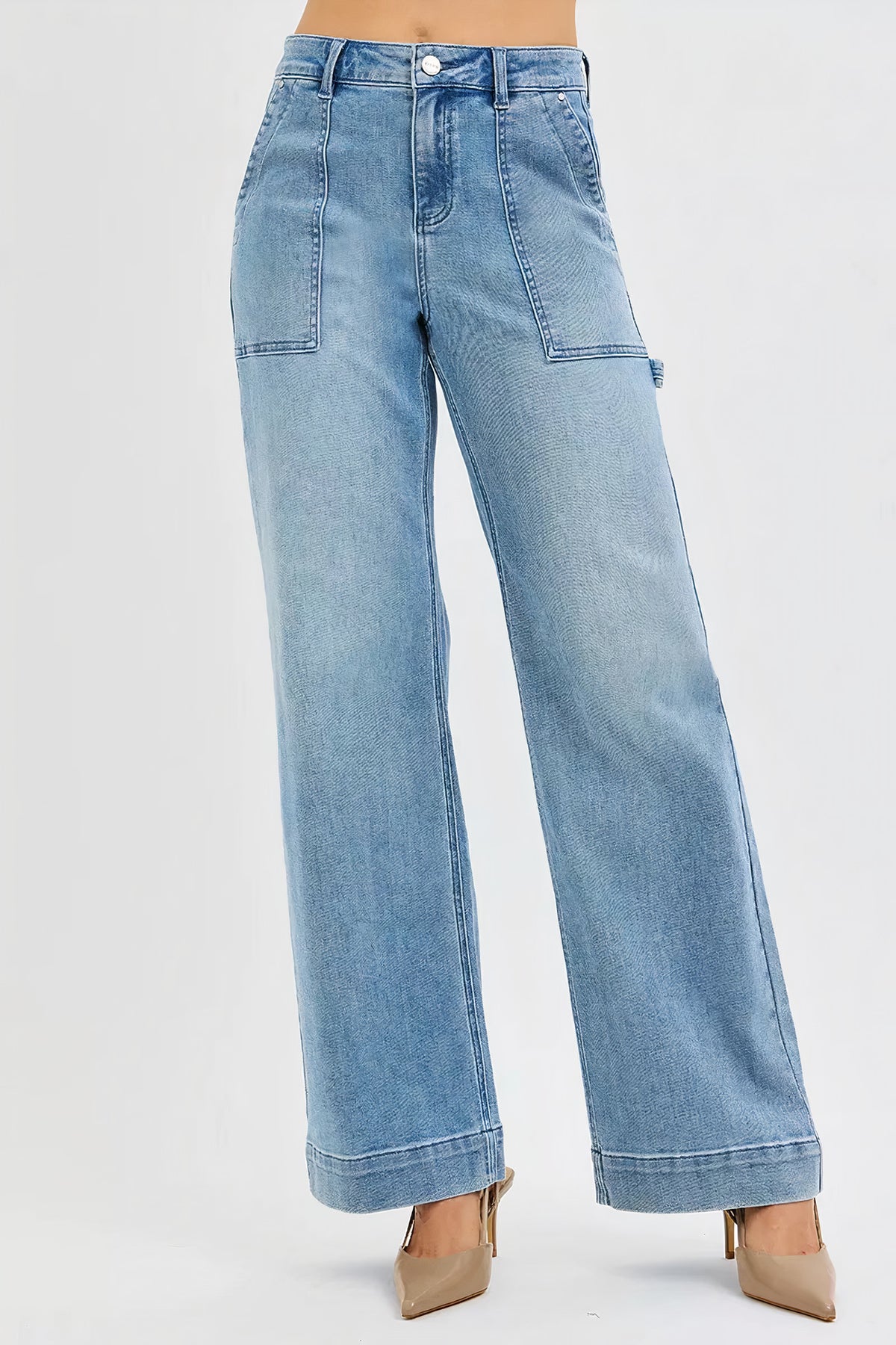 risen full size high rise straight leg jeans with front pockets plus size - everyday wear