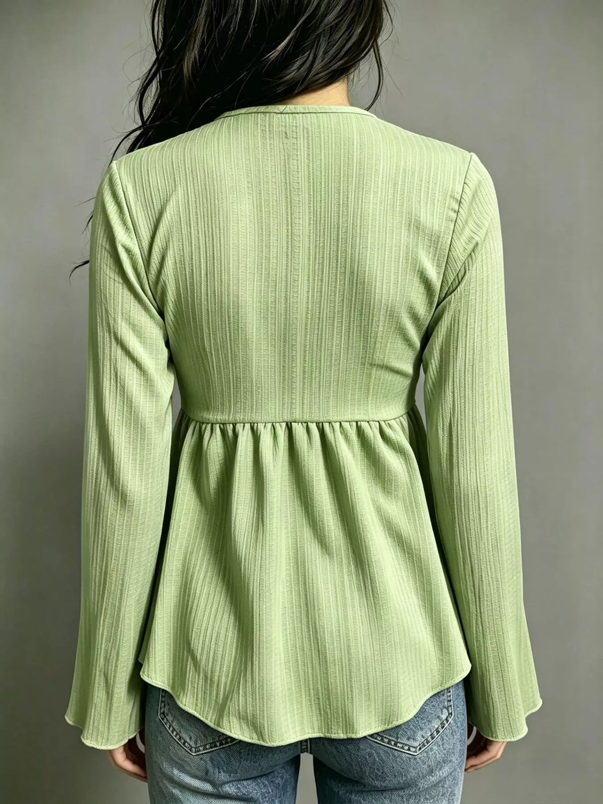 tie-front flare sleeve blouse – tied,babydoll | dropsona - neutral - front view