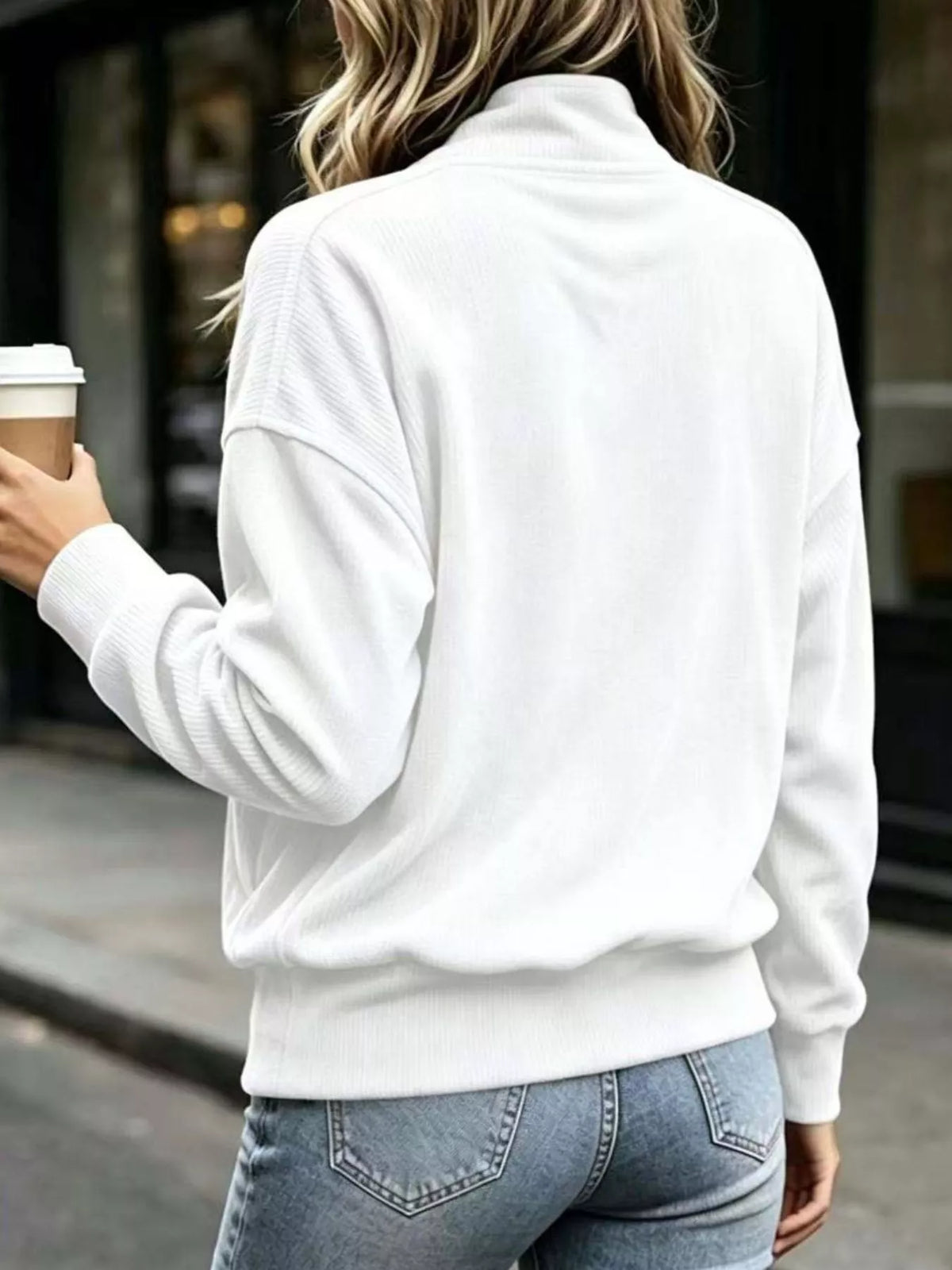 full size quarter snap kangaroo pocket sweatshirt | dropsona - neutral - front view