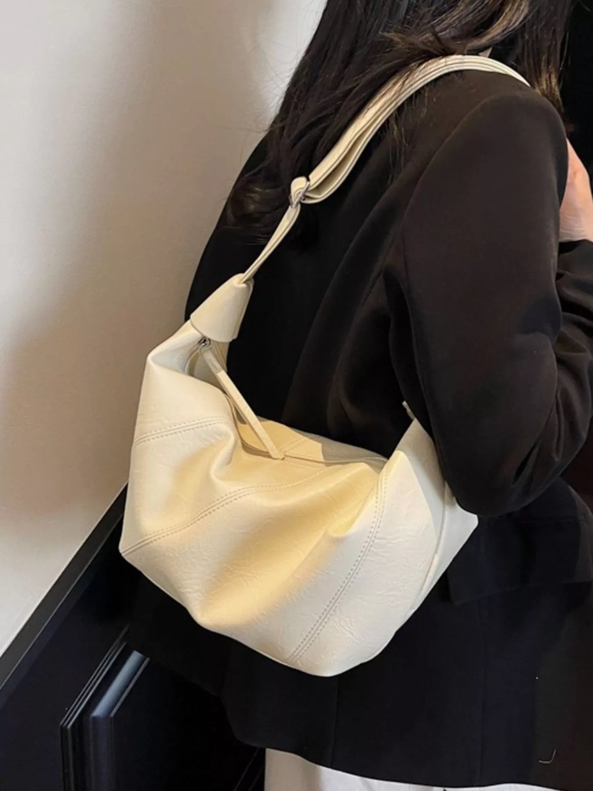 slouchy crossbody bag with adjustable strap | dropsona - neutral - front view