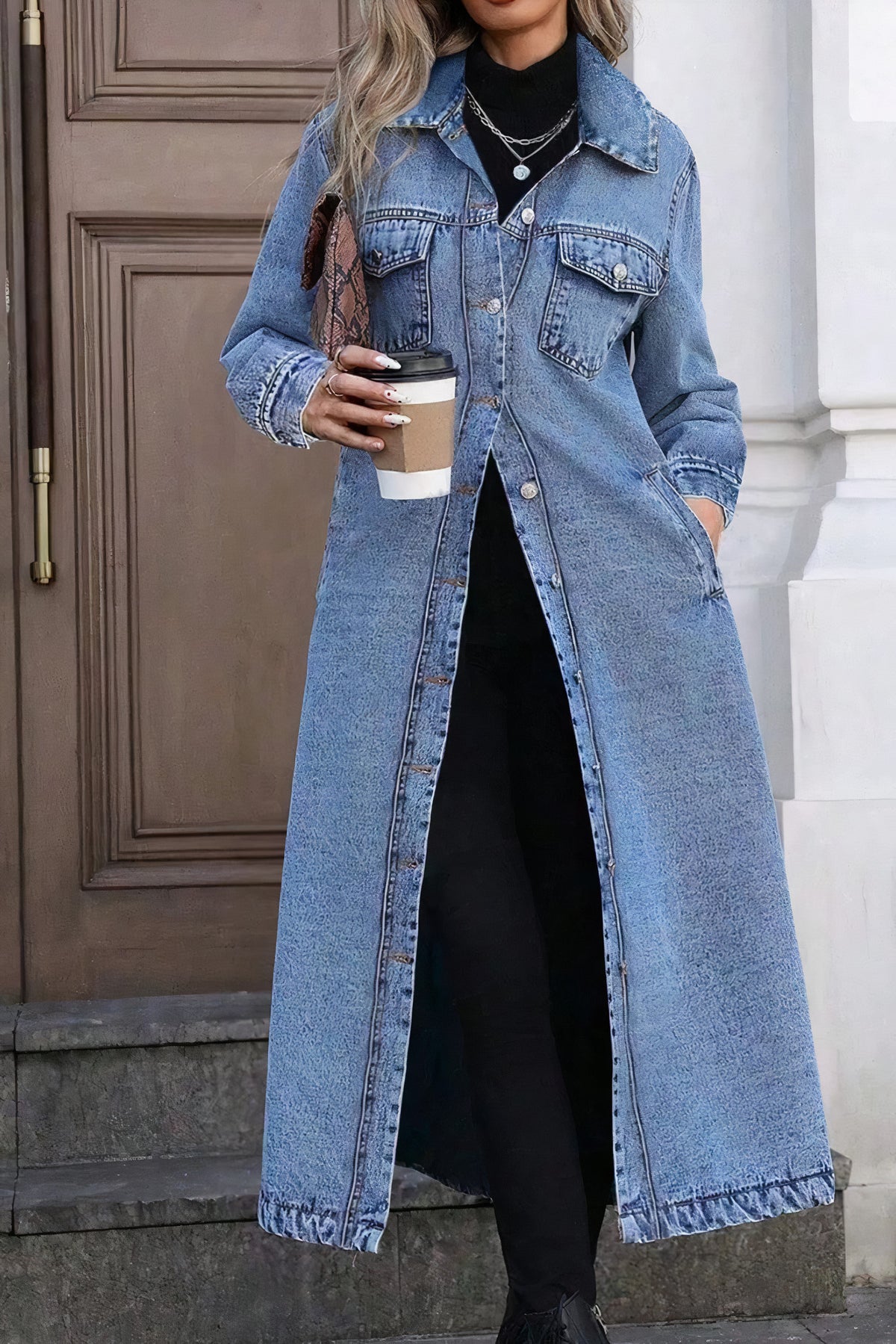 longline button-front denim jacket - everyday wear