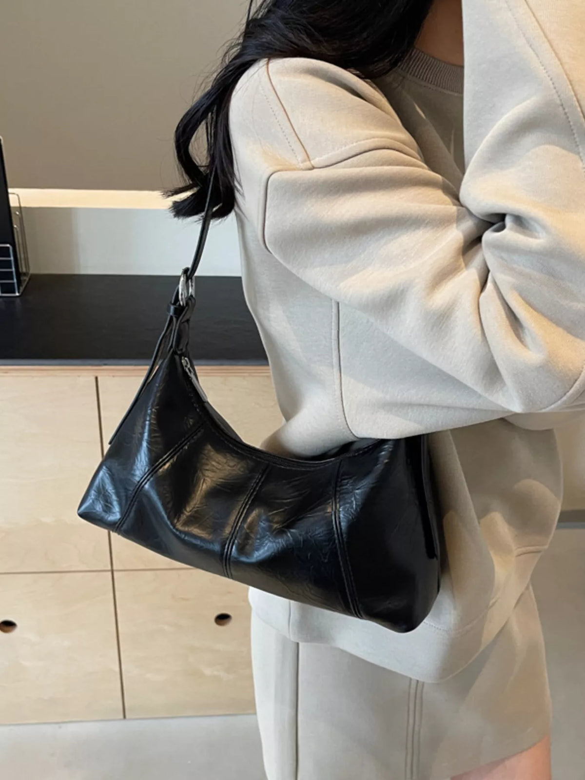 pu leather shoulder bag – stylish sling | dropsona - neutral - everyday use