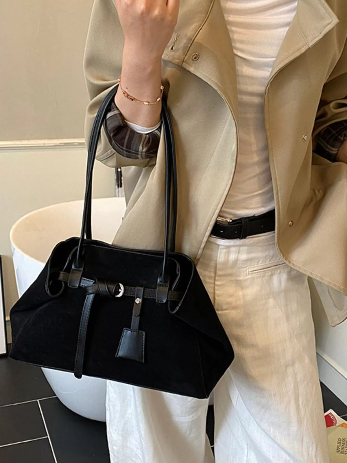 buckle detail shoulder bag – stylish sling | dropsona - neutral - everyday use