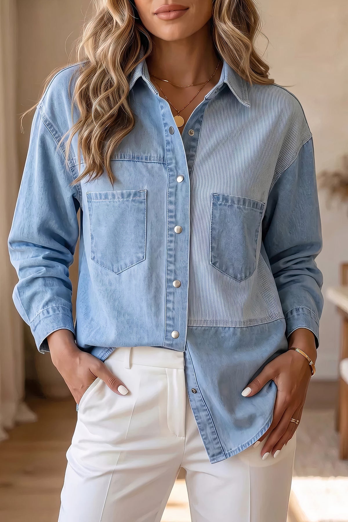 two-tone denim patchwork shirt - everyday wear