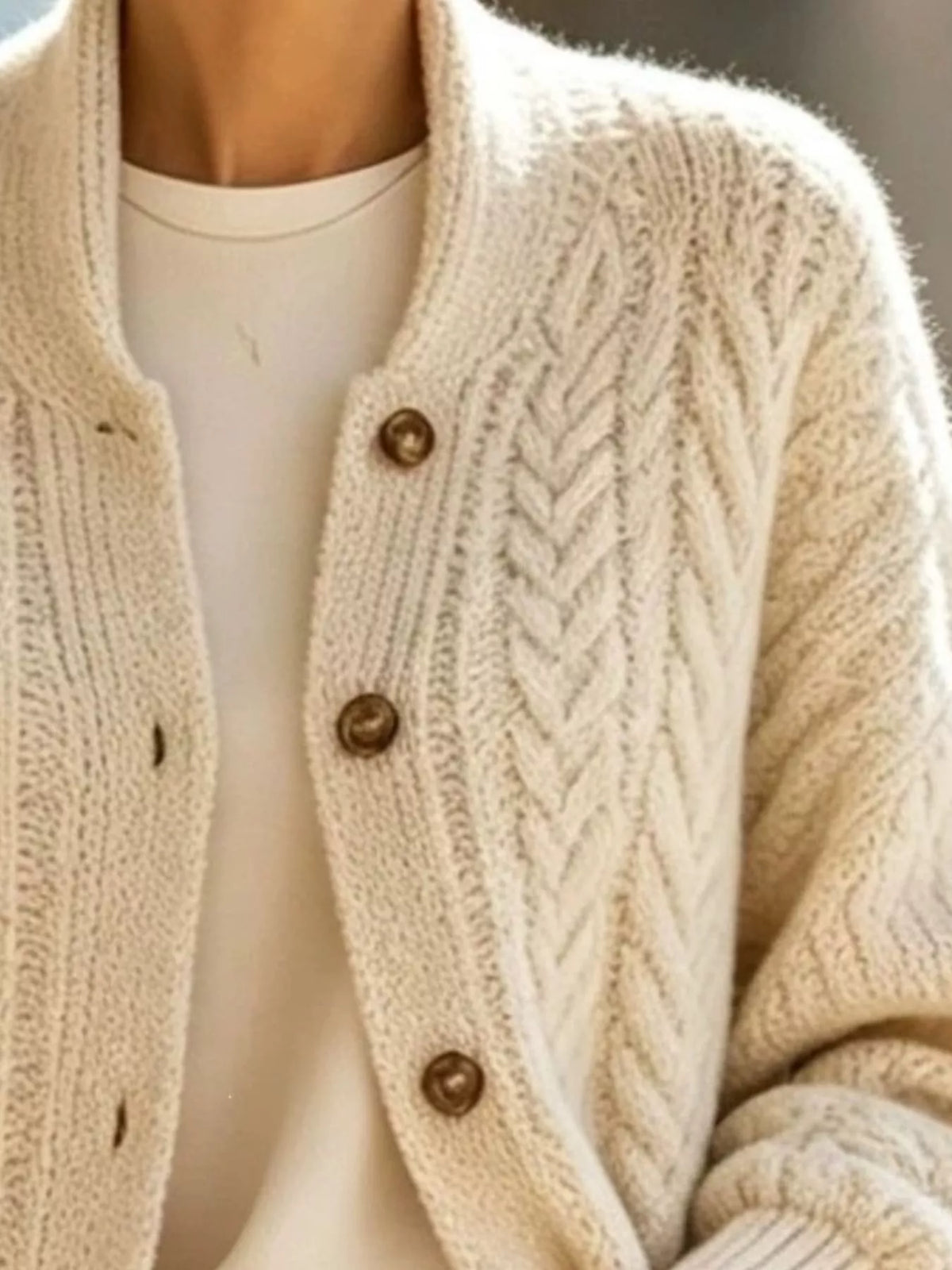 full size cable-knit button-down cardigan plus | dropsona - neutral - front view