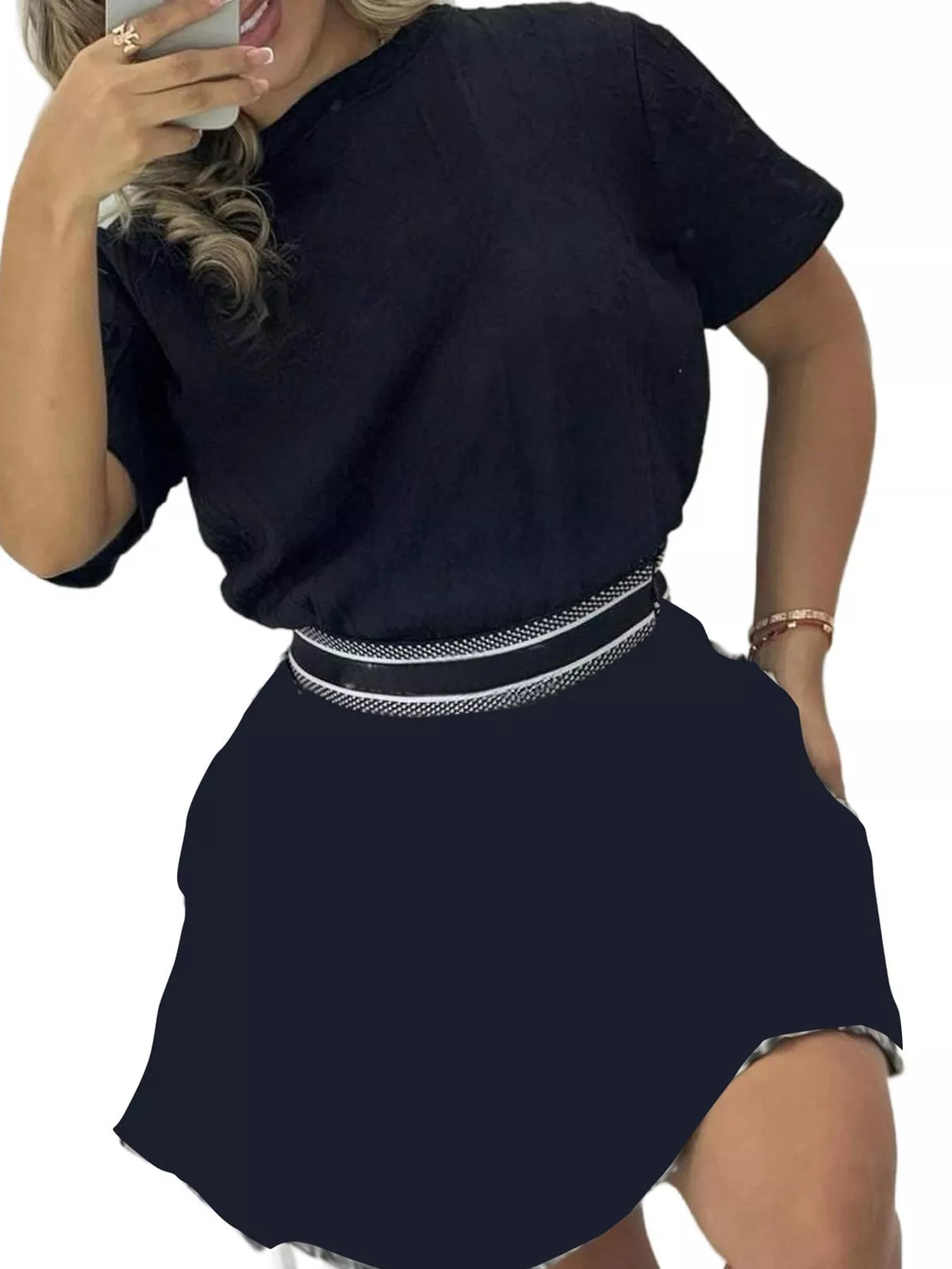 short sleeve t-shirt and skirt set – embroidered fit | dropsona - neutral - everyday use