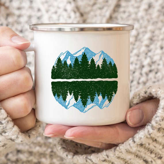mountain mug enamel wanderlust camping the mou | dropsona - neutral - size reference