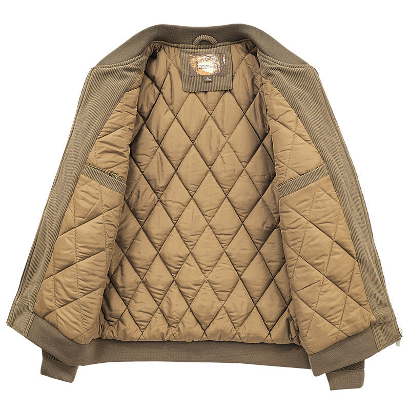 mens round collar winter zipped up elbow patch jacket | dropsona - neutral - size reference