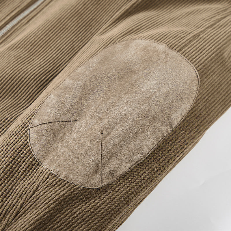 mens round collar winter zipped up elbow patch jacket | dropsona - neutral - packaging