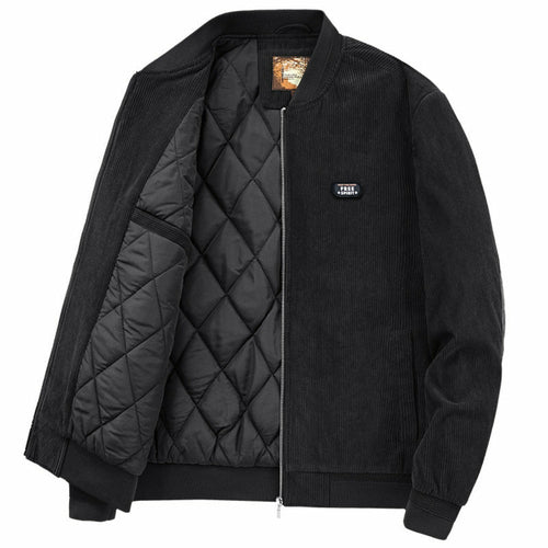 mens round collar winter zipped up elbow patch jacket | dropsona - neutral - front view