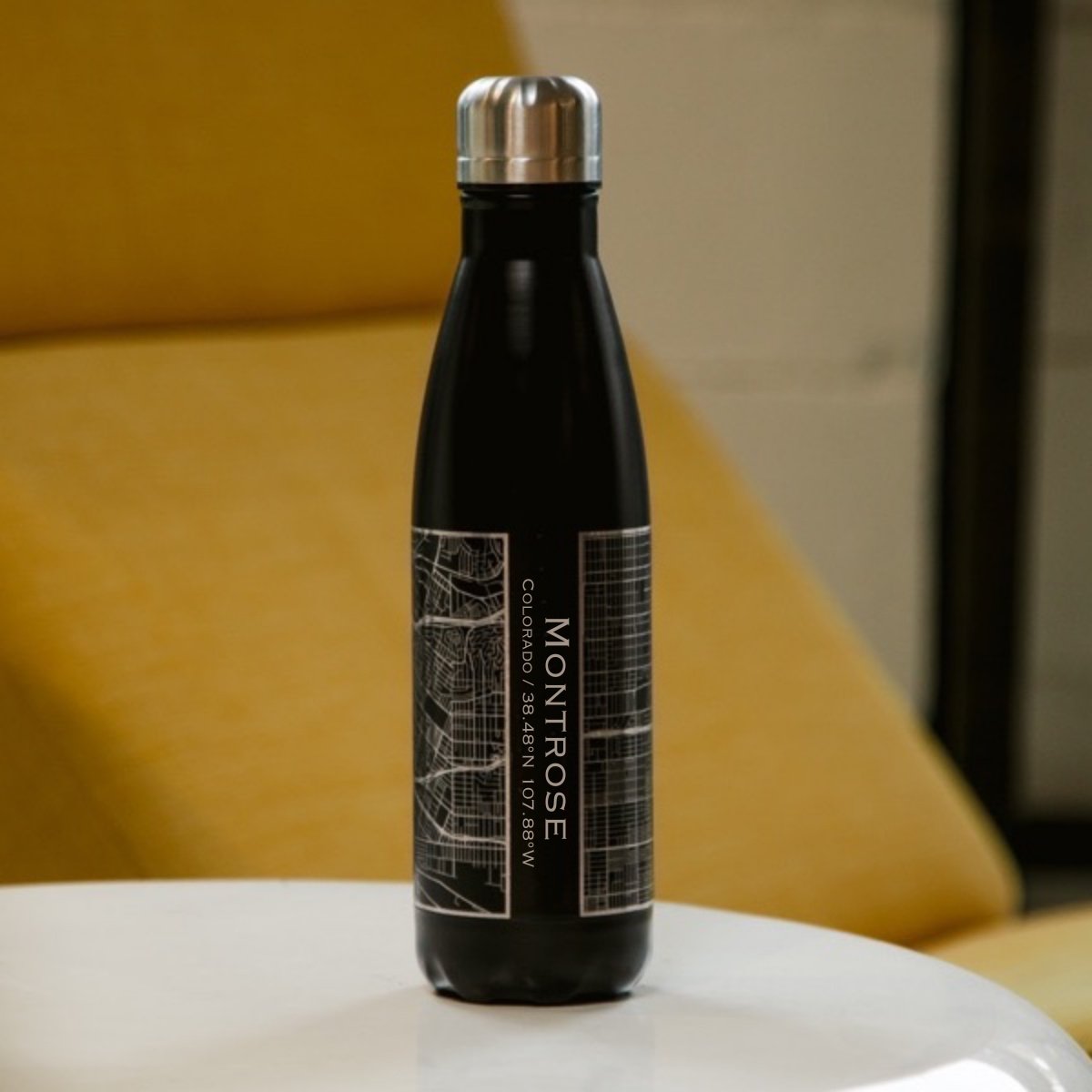 montrose - colorado map insulated bottle in matte blac | dropsona - neutral - everyday use