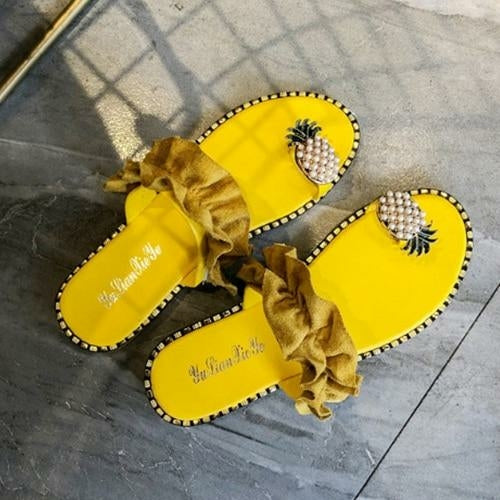 2021 summer beach pineapple flat slippers outside slid | dropsona - neutral - size reference