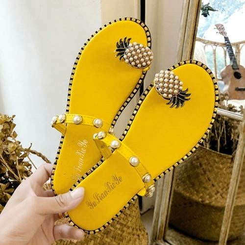 2021 summer beach pineapple flat slippers outside slid | dropsona - neutral - material texture