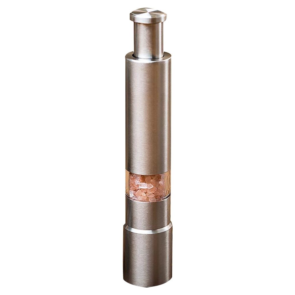 premium stainless steel salt and pepper spice grinder | dropsona - neutral - close-up detail