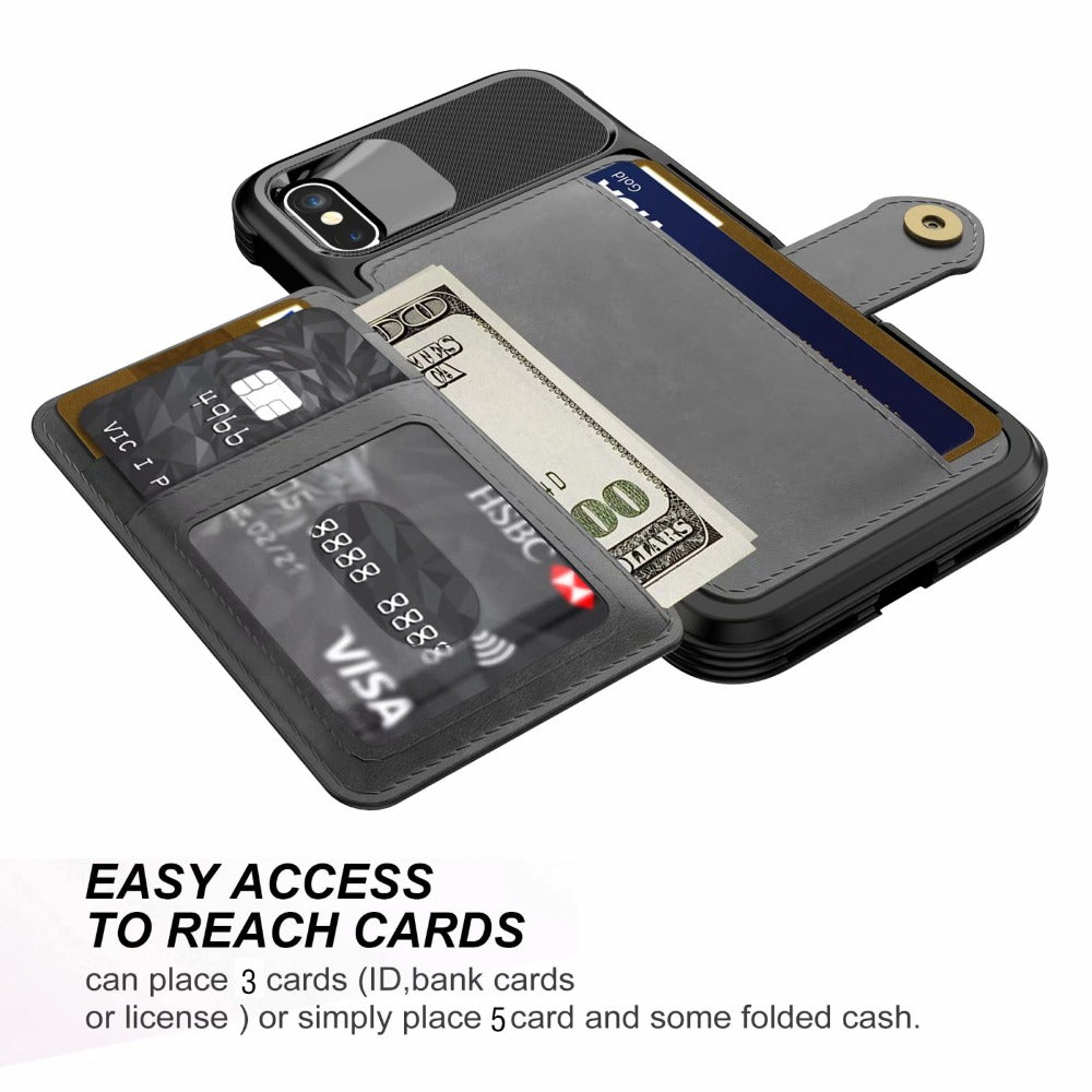 360 protection magnetic leather wallet armor case for | dropsona - neutral - front view