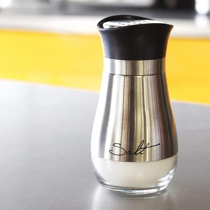 salt and pepper shakers stainless steel glass set bpa | dropsona - neutral - front view