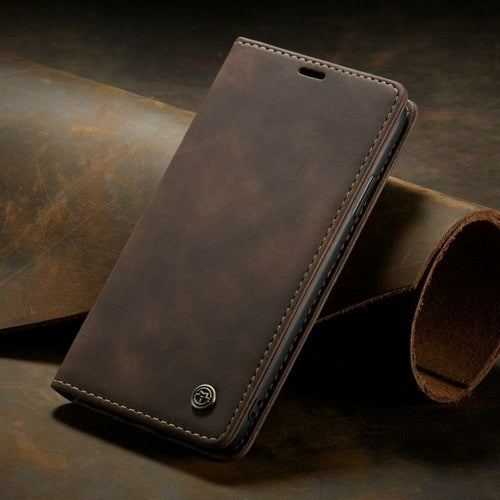 luxury magnetic flip wallet case for iphone 7, 8, x, 1 | dropsona - neutral - close-up detail