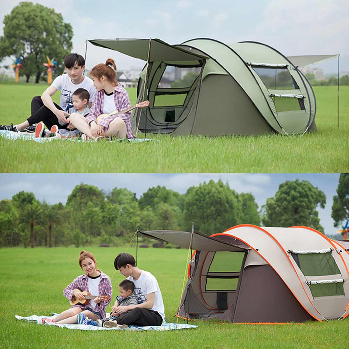 large capacity 4 to 5 persons automatic pop up camping | dropsona - neutral - front view