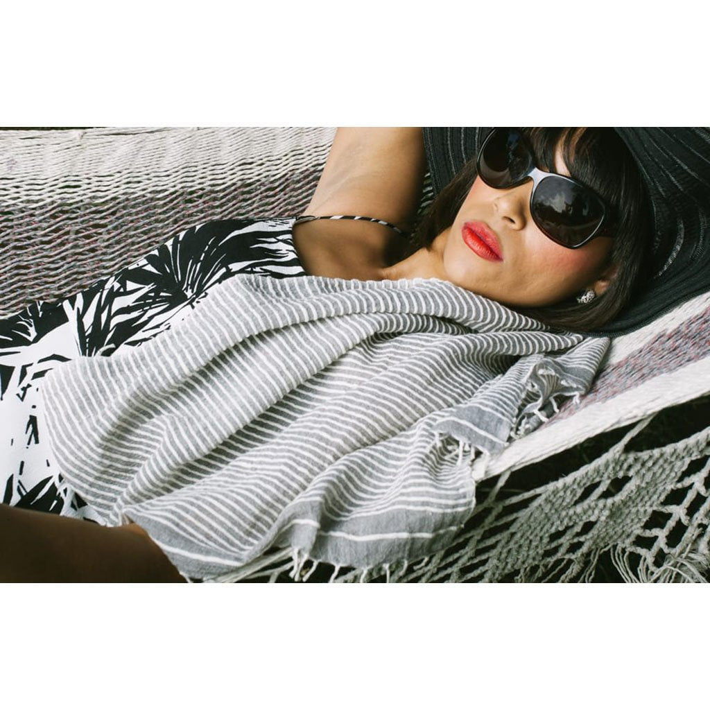 ethiopian stripe wrap scarf – this oversized, unisex s | dropsona - neutral - front view
