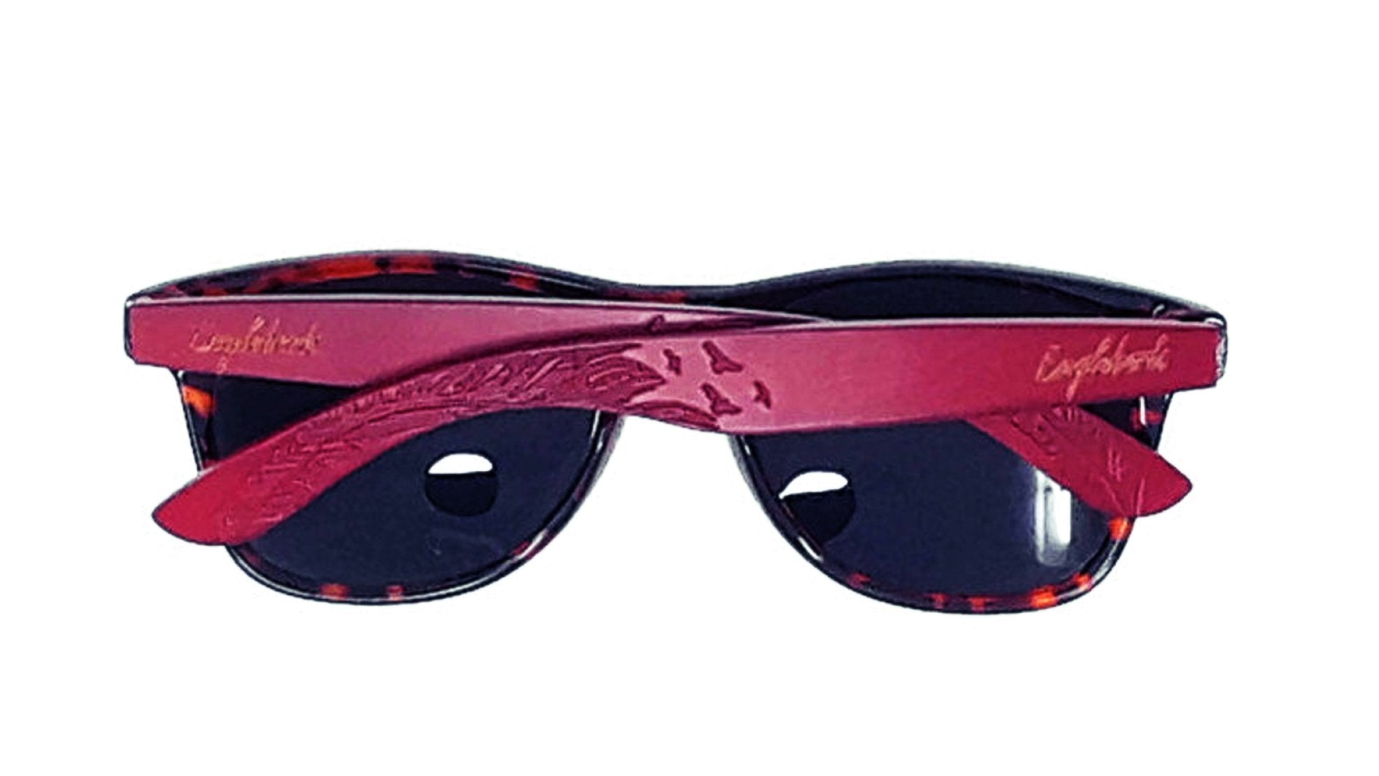 red bamboo tortoise framed sunglasses with wood case, | dropsona - neutral - close-up detail