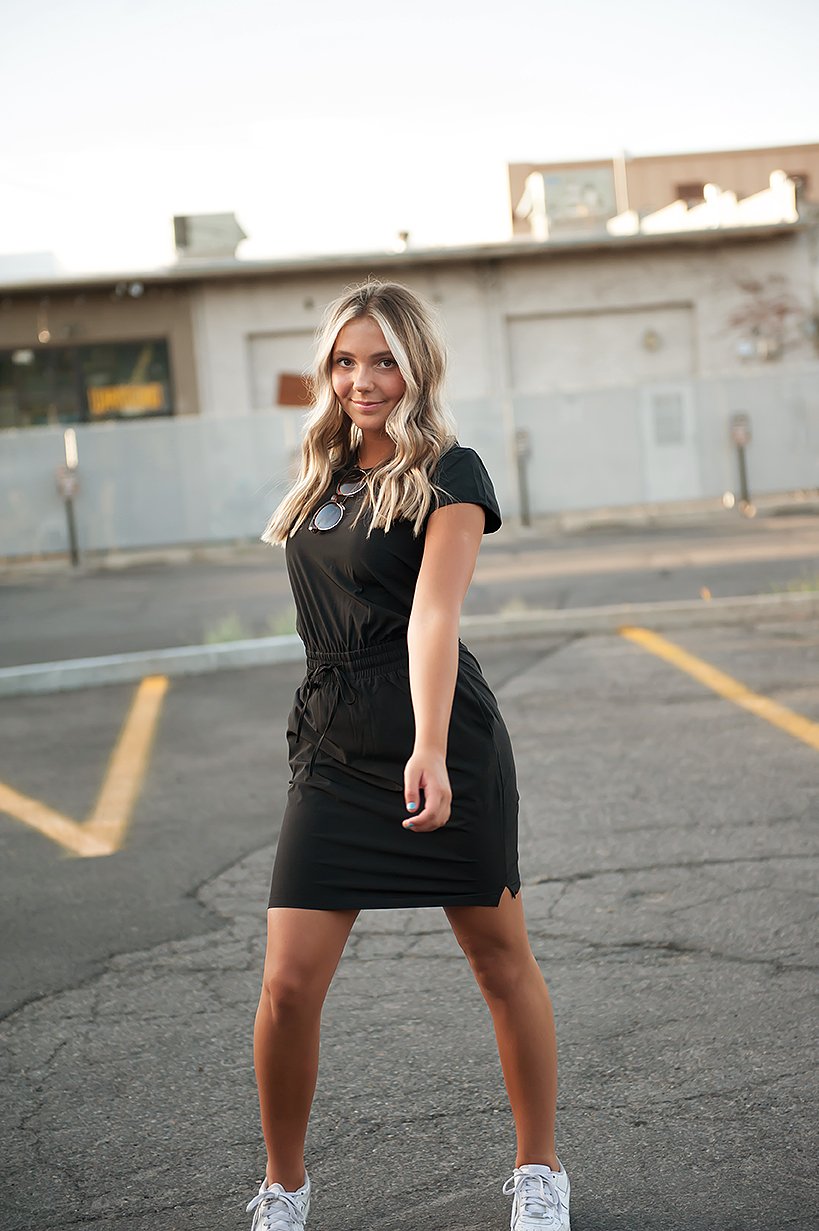 dt women's downtown lightweight dress in black – you a | dropsona - neutral - close-up detail