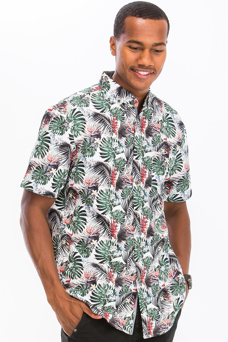 hawaiian print button down shirt – digital all over pr | dropsona - neutral - front view