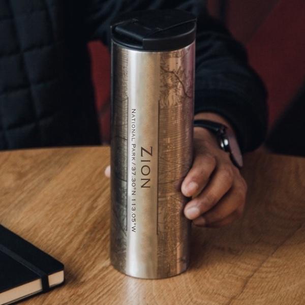 zion national park - utah map tumbler – custom engrave | dropsona - neutral - everyday use