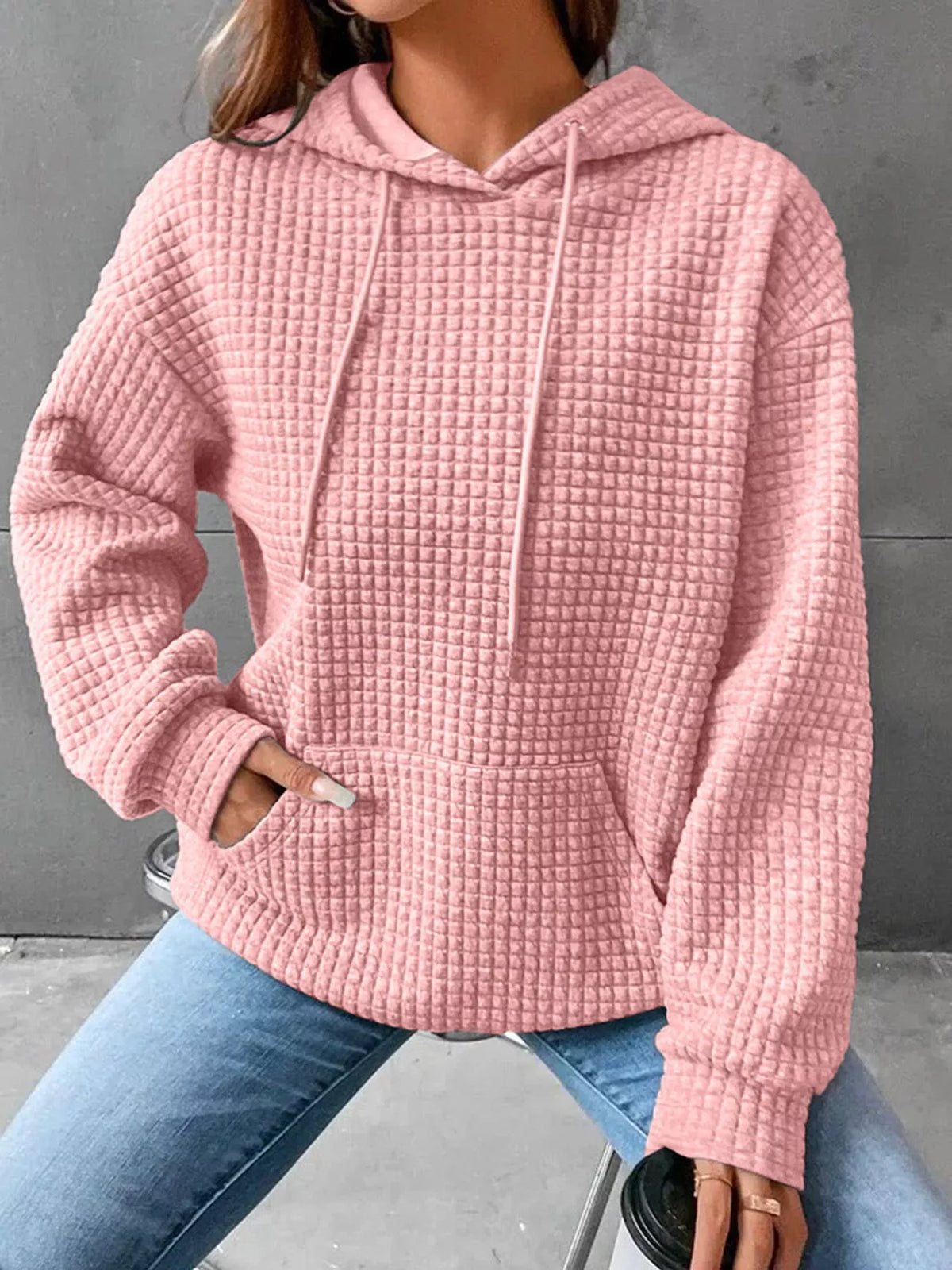 full size textured kangaroo pocket hoodie plus size - size reference